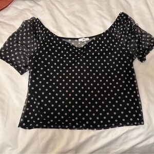 Nordstrom Brass Plum Women’s Black and White Polka Dot Top Size L